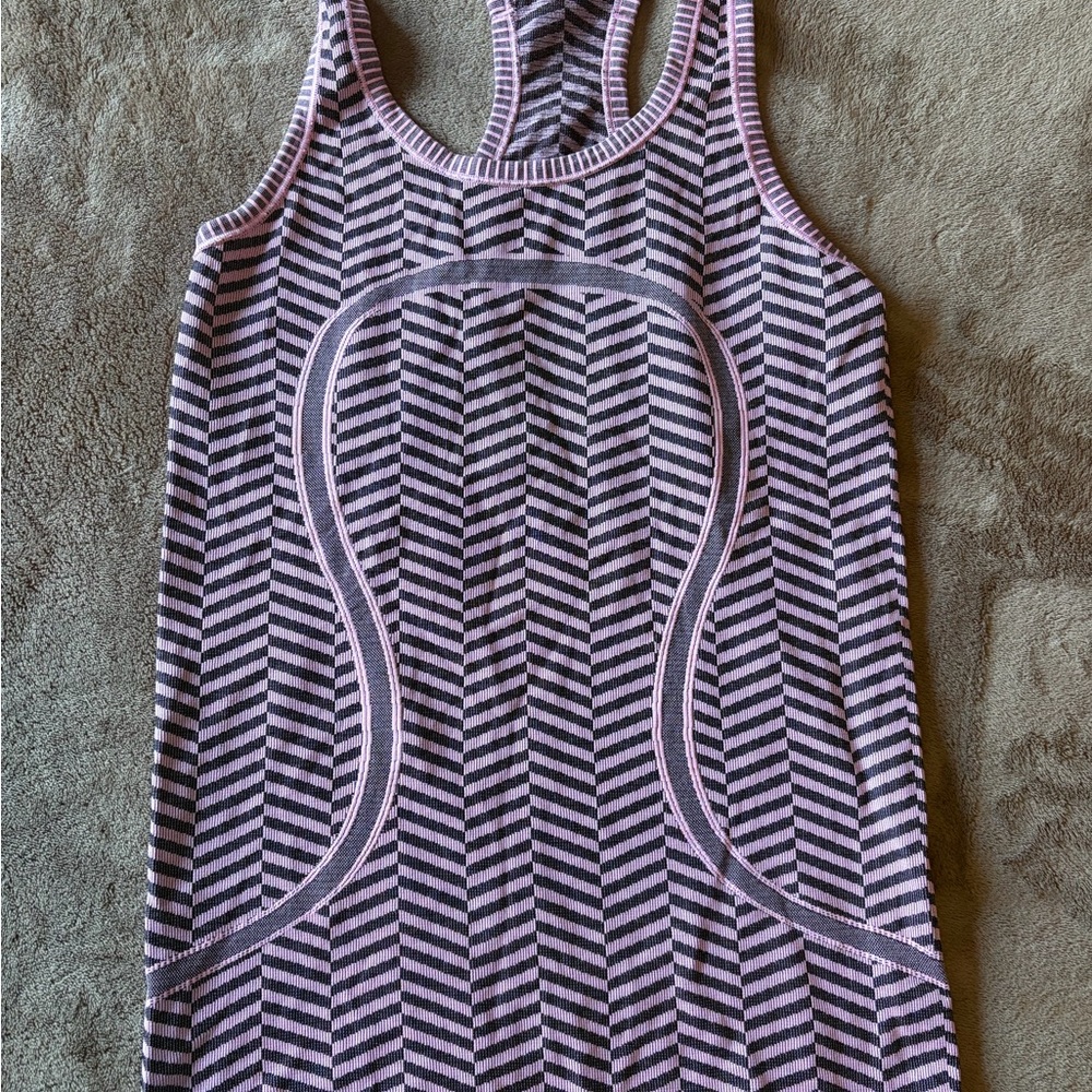 lululemon athletica Pink and Black Striped Racerback Tank